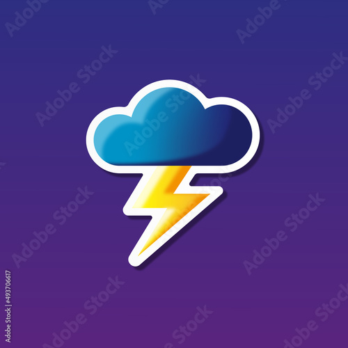 vector illustration, sticker icon of thundercloud with lightning for website or weather app