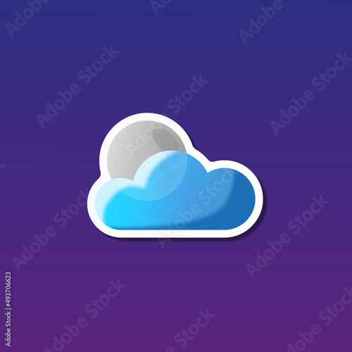 vector illustration, sticker icon of moon behind the cloud for website or weather app