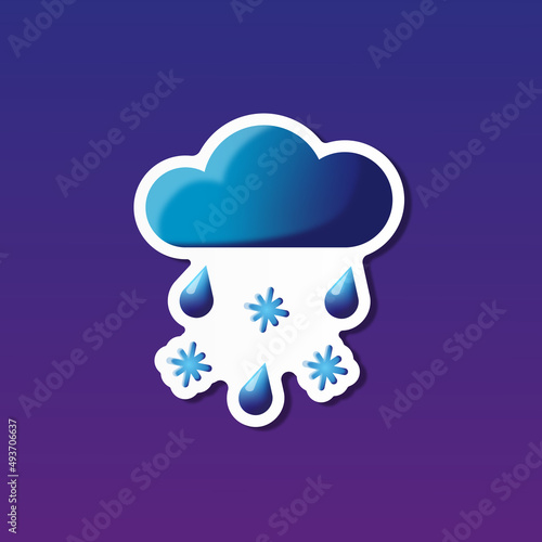 vector illustration, sticker icon of rain cloud and snow for website or weather app