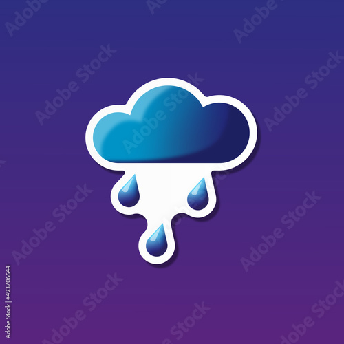 vector illustration, sticker icon of rain cloud for website or weather app