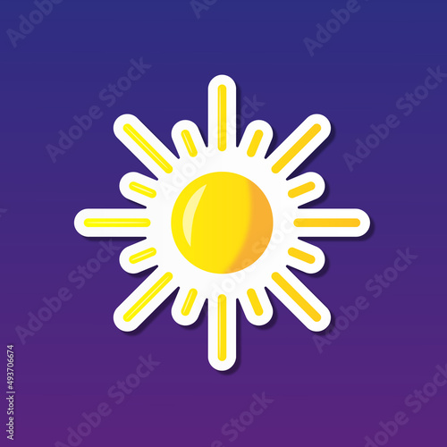 vector illustration, sticker icon of shining sun for website or weather app