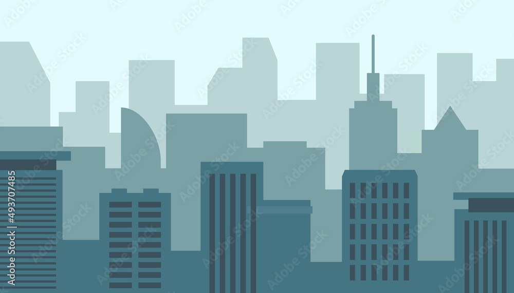 City skyline vector illustration. Urban landscape. Daytime cityscape in flat style.