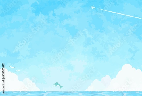 綺麗な青空と海の風景イラスト