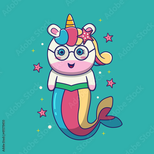cute mermaid unicorn  suitable for children s books  birthday cards  valentine s day  stickers  book covers  greeting cards  printing. 