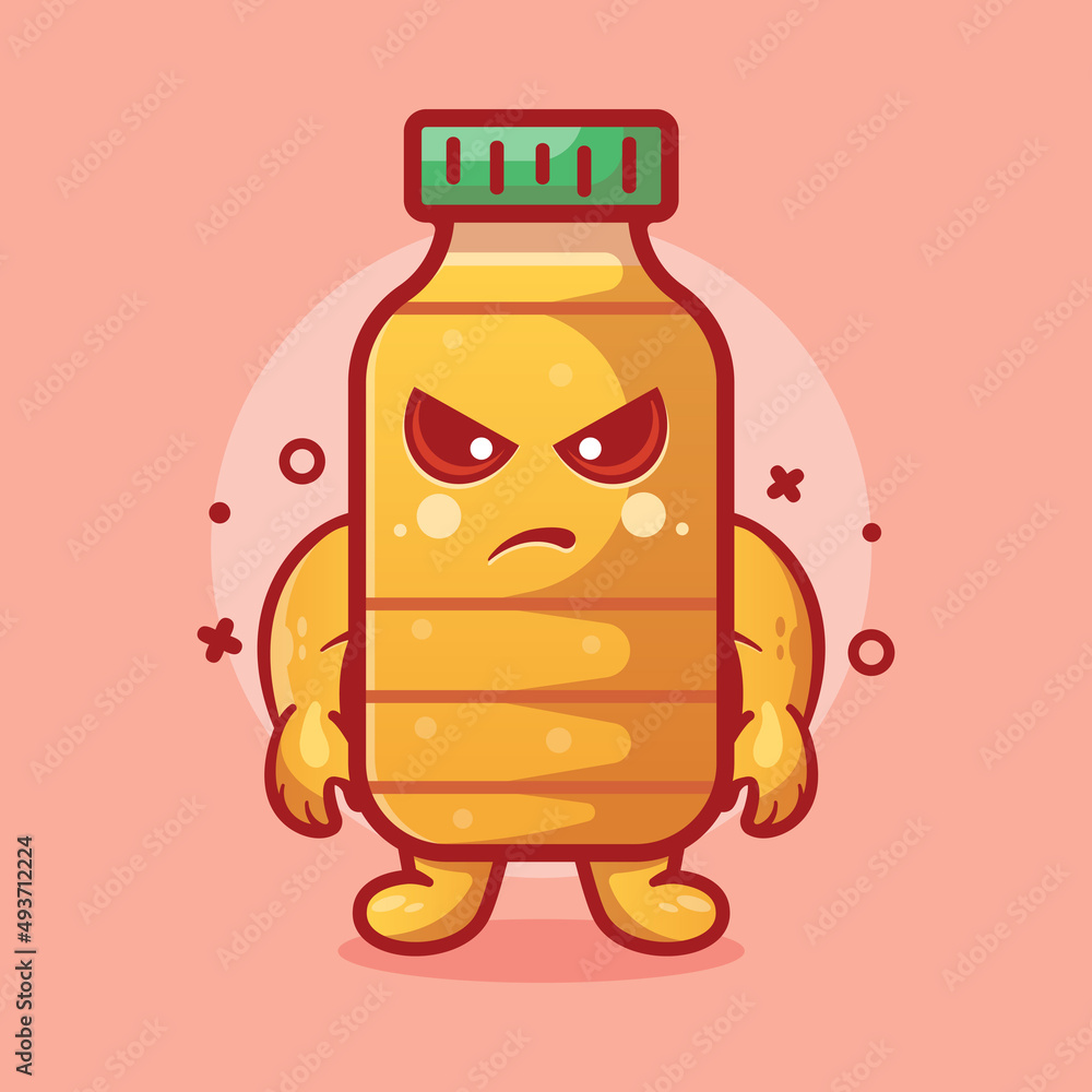 funny cooking oil bottle character mascot with angry gesture isolated cartoon in flat style design