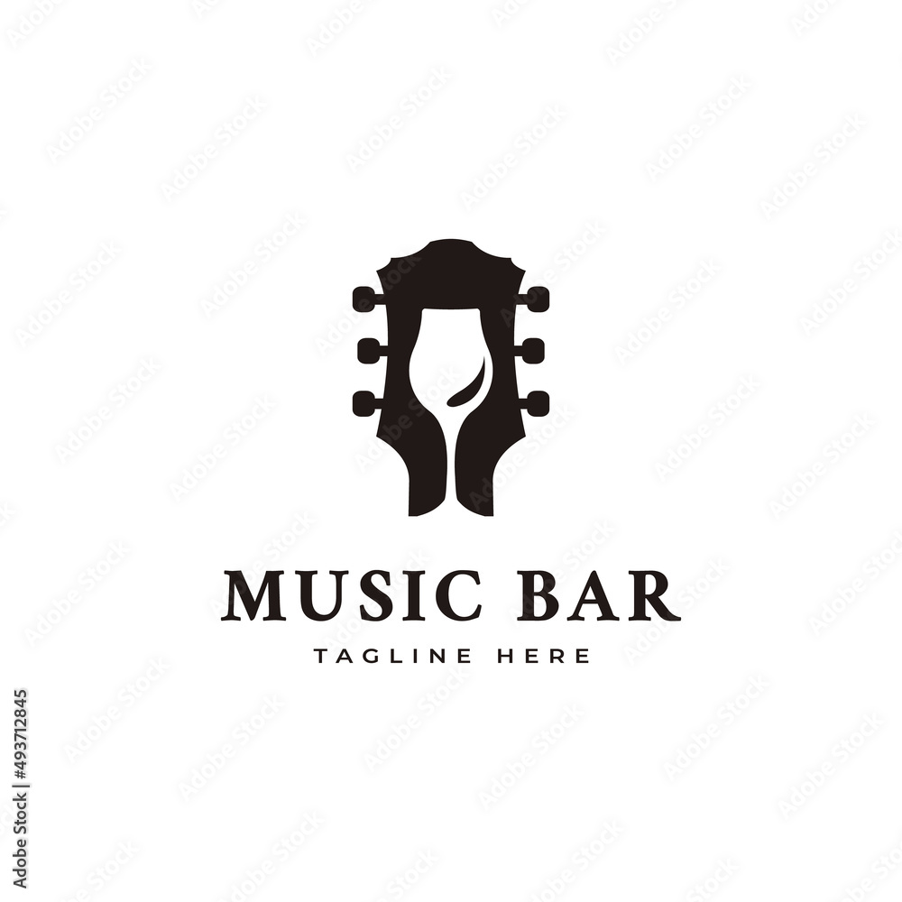 Music bar logo combination guitar and wine glass symbol vector logo design inspiration Music bar logo combination guitar and wine glass symbol vector logo design inspiration