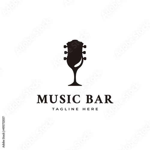 Music bar logo combination guitar and wine glass symbol vector logo design inspiration