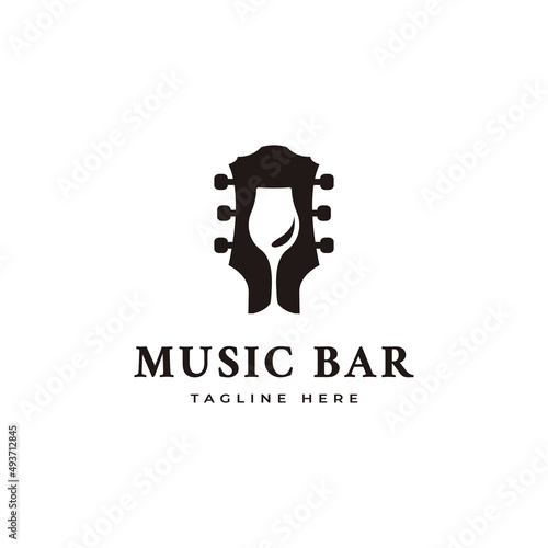Music bar logo combination guitar and wine glass symbol vector logo design inspiration