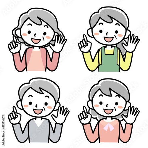 指差すシニア女性の上半身セット