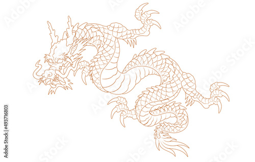 Oriental painting dragon illustration tattoo transfer line side ascending gold