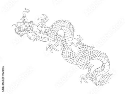 Oriental painting dragon illustration tattoo transfer line side ascending long