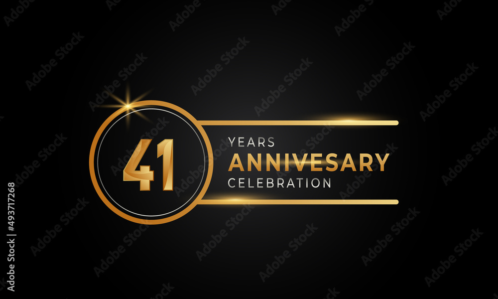 41 Year Anniversary Celebration Golden and Silver Color with Circle Ring for Celebration Event, Wedding, Greeting card, and Invitation Isolated on Black Background