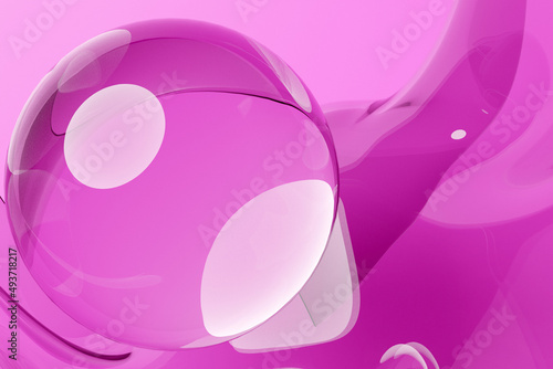 3d illustration glass volumetric figures of lighting sphere on pink background