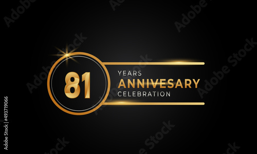 81 Year Anniversary Celebration Golden and Silver Color with Circle Ring for Celebration Event, Wedding, Greeting card, and Invitation Isolated on Black Background