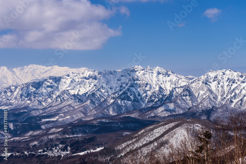 飯縄山から雪の妙高戸隠連山を臨む