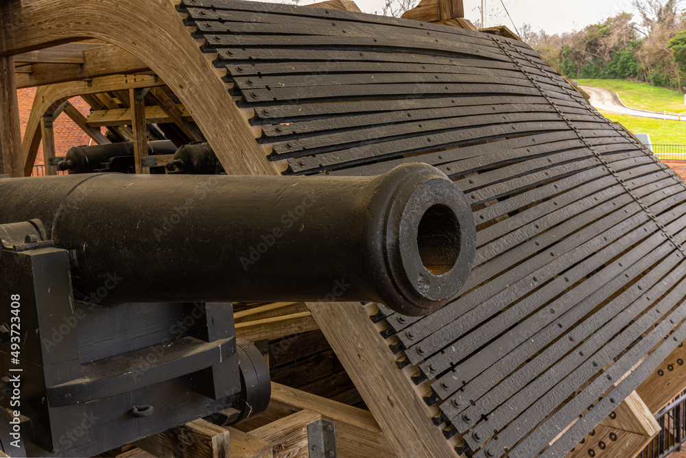 The Cannons Inside of The USS Cairo Gunboat, Vicksburg National Military Park, Vicksburg, Mississippi, USA The Cannons Inside of The USS Cairo Gunboat, Vicksburg National Military Park, Vicksburg, Mississippi, USA