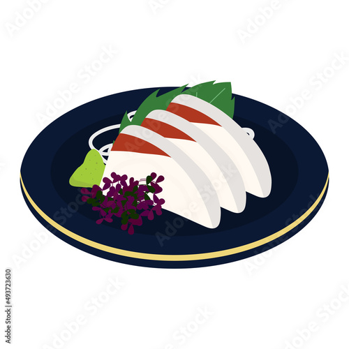 皿に乗ったブリやハマチの刺身のベクターイラスト