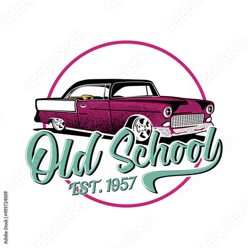 Vector abstract old school muscle car. Vector image can be used for posters and printed products.Vector illustration with the image of an old classic car.
