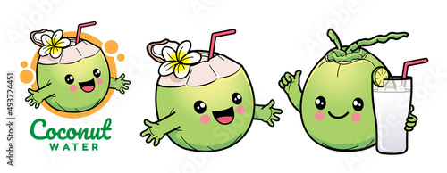 Cute coconut cartoon character.