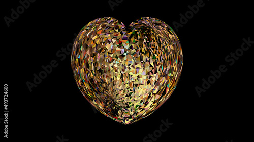 Polygonal heart of gold on a black background.