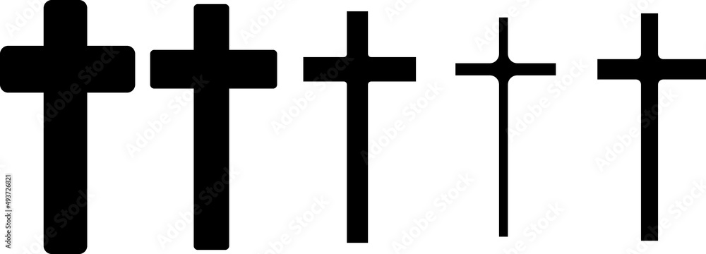 Christian Cross vector icons. Set of Christian Crosses on white