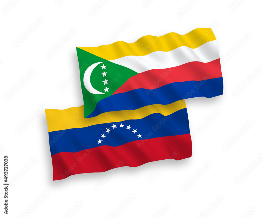 Naklejka premium Flags of Venezuela and Union of the Comoros on a white background