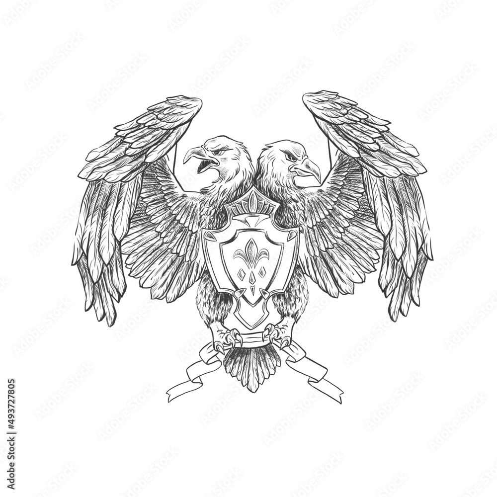 Obraz premium double-headed eagle hand drawn isolated on white