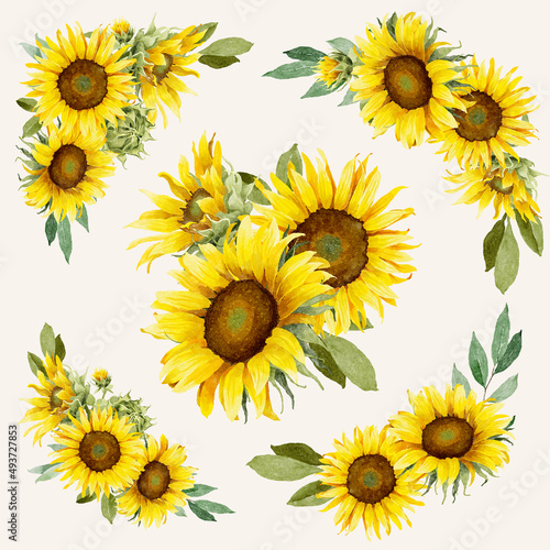 Watercolor Sunflowers Bouquets Collection
