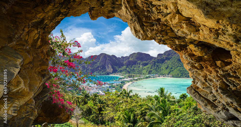 Panoramic view over Tonsai Village, Phi Phi Island, Thailand