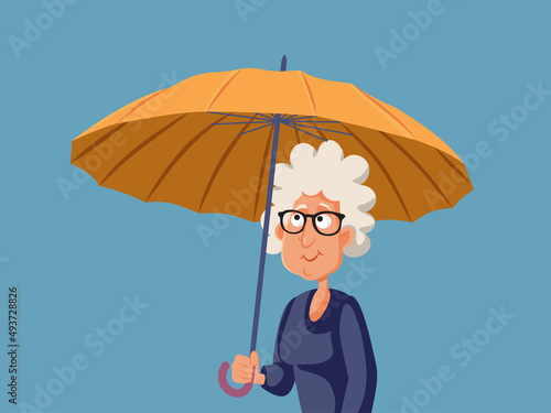 Senior Woman Holding an Umbrella Vector Cartoon Illustration
