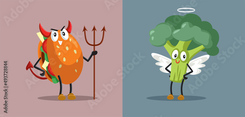 Good Broccoli and Bad Burger Concept Cartoon Illustration