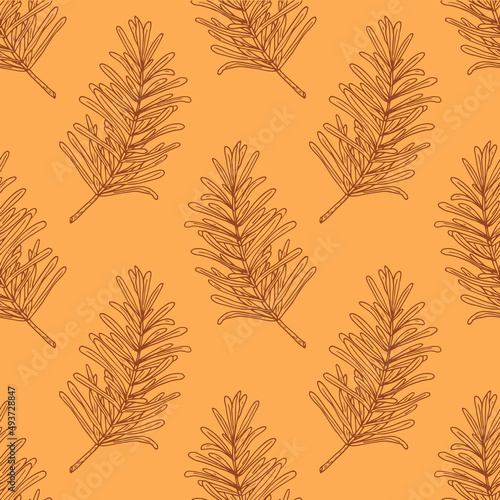 rosemary leaves seamless pattern. wrapping paper, label, menu, kitchen textiles. sketch hand drawn doodle. vector monochrome minimalism. plant, spice.
