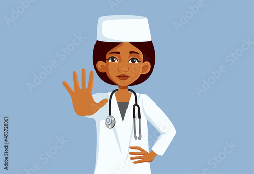 Medical Doctor Making Stop Gesture Vector Cartoon Illustration