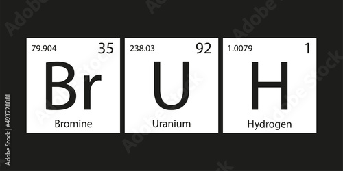 Chemical elements of the periodic table. Funny chemistry, phrase - BRUH. Monochromatic design for web, print or art. Printable banner for decoration. Vector illustration