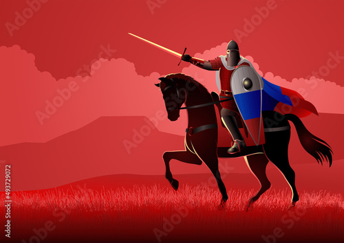 Medieval Slavic knight on horseback