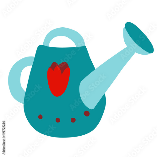 Cute watering can isolated on white. Doodle vector illustration
