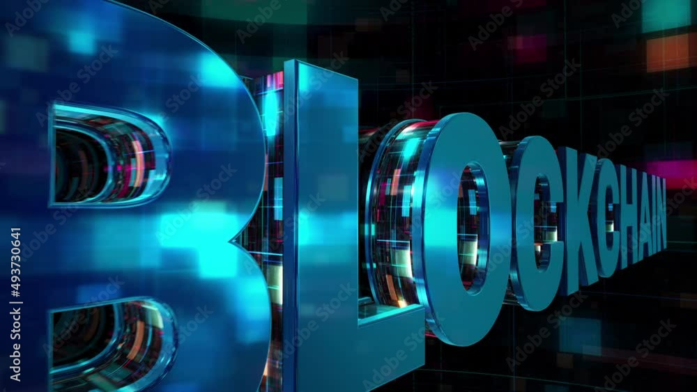 Abstract digital 3D Text animation word of Block Chain with red blue ...