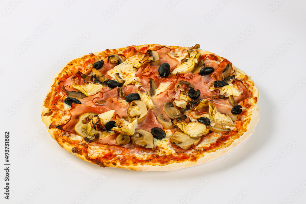 Pizza with artichoke and sausages