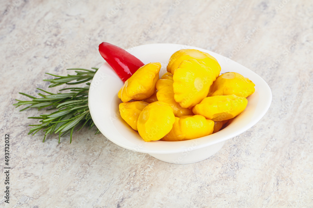 Pickled yellow patisson natural snack Pickled yellow patisson natural snack