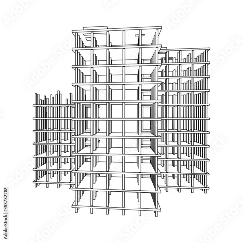 Building under construction. Build house construct in process. Wireframe low poly mesh vector illustration