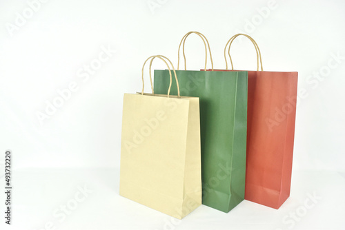 shopping paper bag on white background with copy space.