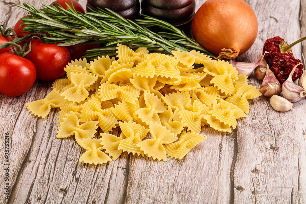 Raw Italian farfalle pasta for cooking