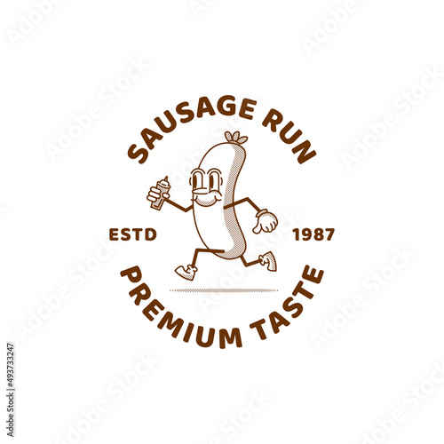 Illustration of Sausage food logo vector design. Sausage logo vintage style. Sausage logo design inspiration template