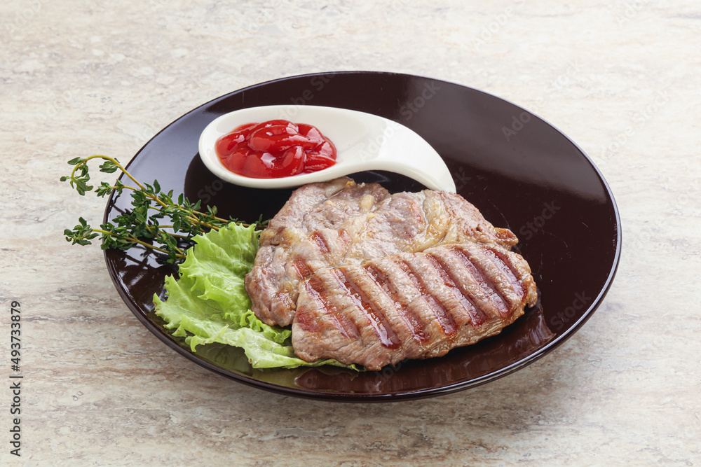 Grilled pork neck steak with ketchup Grilled pork neck steak with ketchup