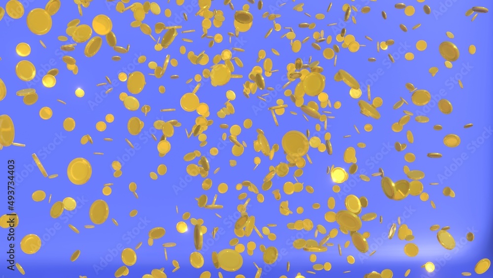 Falling Gold Coins on Blue Background