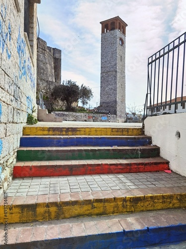 arta clock tower beside the old castrle greece photo