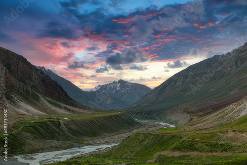 Colourful Clouds over Himalayas seen from Mud village,Spiti Valley, Himachal Pradesh, India