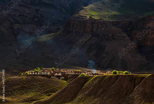 Mountain village on the way to pin valley,Himachal Pradesh,India