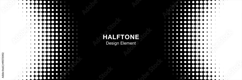 White halftone circle frame horizontal background. Black circular border using halftone dots texture. Vector illustration. White halftone circle frame horizontal background. Black circular border using halftone dots texture. Vector illustration.