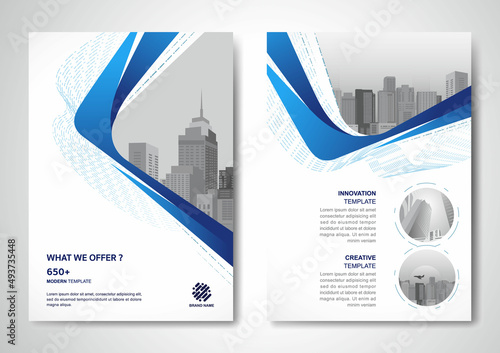 Template vector design for Brochure, AnnualReport, Magazine, Poster, Corporate Presentation, Portfolio, Flyer, infographic, layout modern with blue color size A4, Front and back, Easy to use and edit.